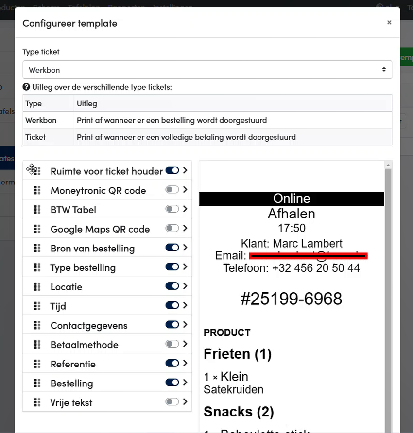 Configurer le ticket