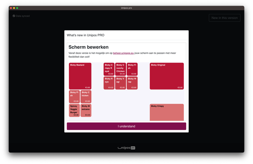 Voorbeeld changelog in Unipos PRO