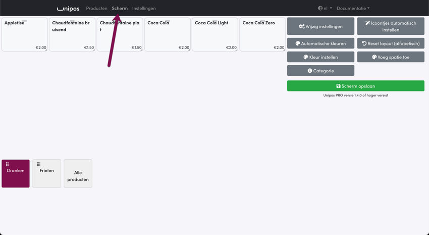 Schermconfiguratie in de cloud in Unipos PRO